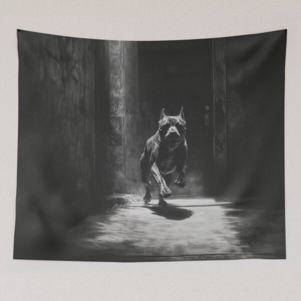 Item preview, A powerful Pit Bull sprinting through a gritty urban alley, Dogs in Motion designed and sold by CDC40.