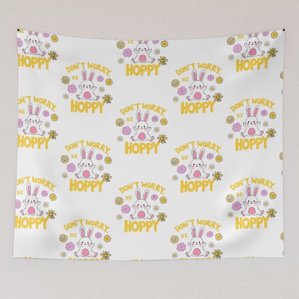 Item preview, Happy Bunny “Don’t Worry Be Hoppy” Floral Cartoon designed and sold by SimoesArtistry.