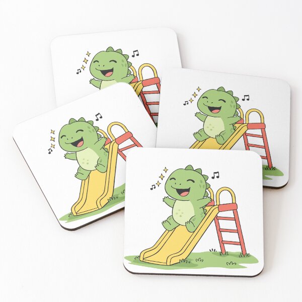 Item preview, Cute Dinosaur Playing on Slide – Happy Playground Cartoon Dino designed and sold by MeeraArts&Crafts.