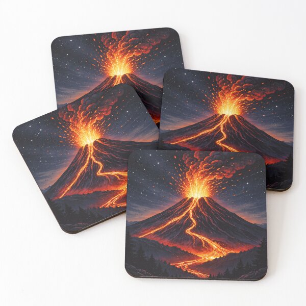 Item preview, Volcano Night Sky Eruption | Lava Starry Sky Adventure Illustration designed and sold by Globalcitytees.