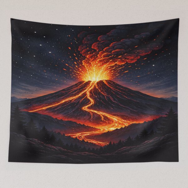 Item preview, Volcano Night Sky Eruption | Lava Starry Sky Adventure Illustration designed and sold by Globalcitytees.