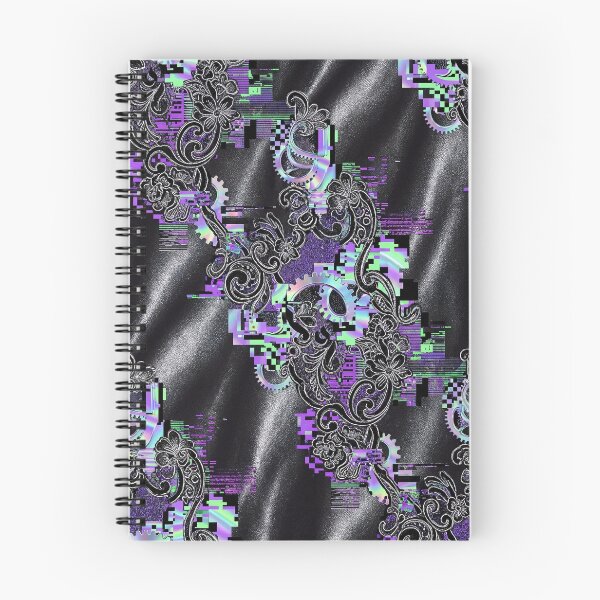 Item preview, Cyber Romantic Glitch Pattern – Baroque Florals, Holographic Gears & Black Satin designed and sold by quirkgenius01.