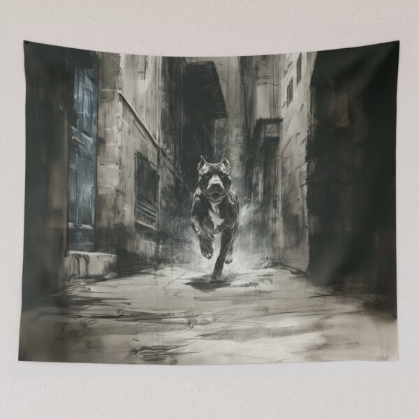 Item preview, A powerful Pit Bull sprinting through a gritty urban alley, Dogs in Motion designed and sold by CDC40.