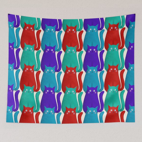 Item preview, Moody Cat Pattern – Green, Blue and Red Sad Cats Seamless Design designed and sold by Brightful Creations .