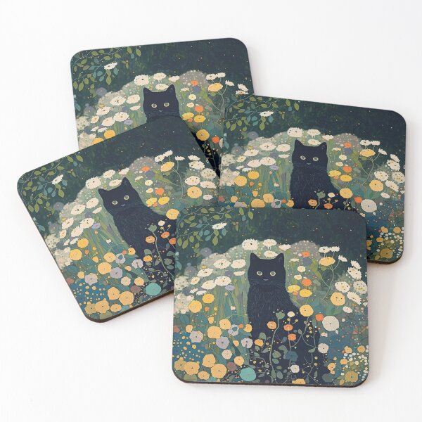 Item preview, Black Cat in Klimt-Inspired Floral Garden designed and sold by curiouswonder.
