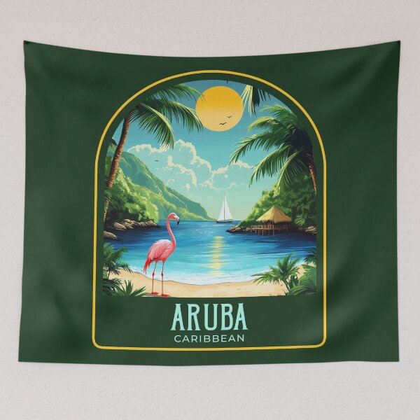 Item preview, Aruba Vintage Travel Illustration designed and sold by HomeLivingCo.