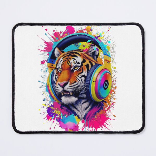 Item preview, DJ Tiger with Colorful Headphones Pop Art designed and sold by yuki-hana.