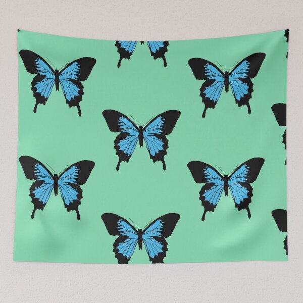 Artikelvorschau, Auffällige schwarz-cyanblaue Schmetterlingskunst | Eleganter Papilio Ulysses Schwalbenschwanz entworfen und verkauft von Abaseen.