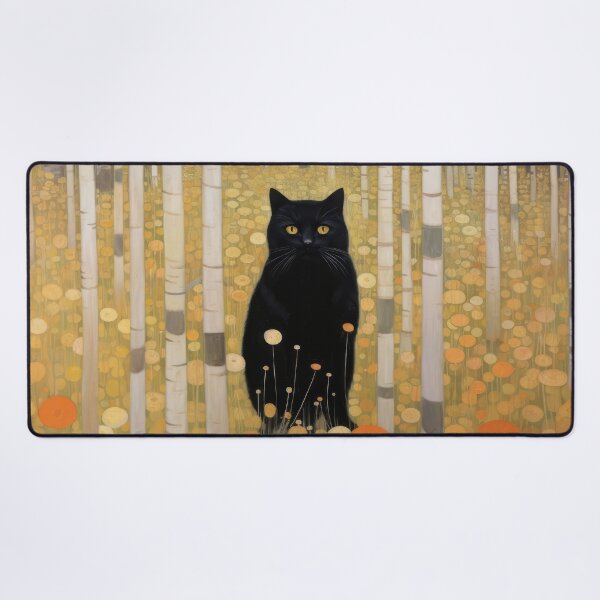Item preview, Black Cat in Klimt-Inspired Autumn Forest designed and sold by curiouswonder.