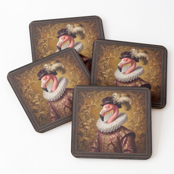 Item preview, Regal Renaissance Flamingo cool animal Tudor style portrait art designed and sold by Vintage Designs +.