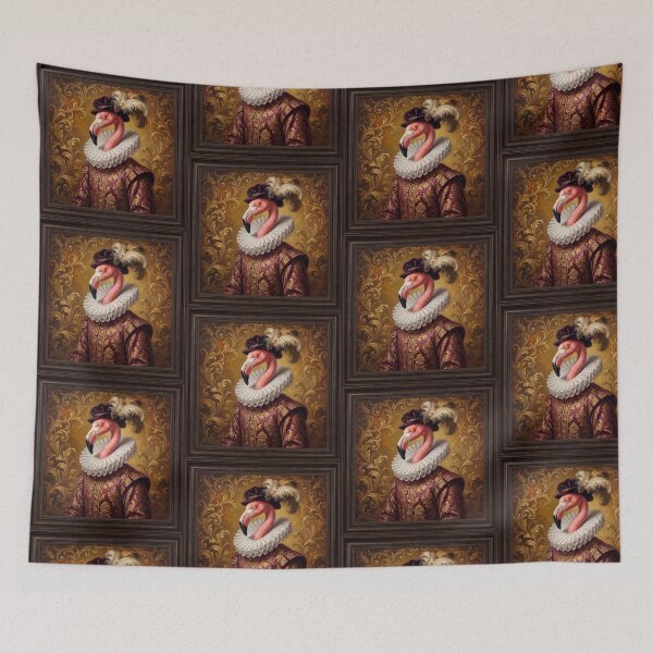 Item preview, Regal Renaissance Flamingo cool animal Tudor style portrait art designed and sold by Vintage Designs +.