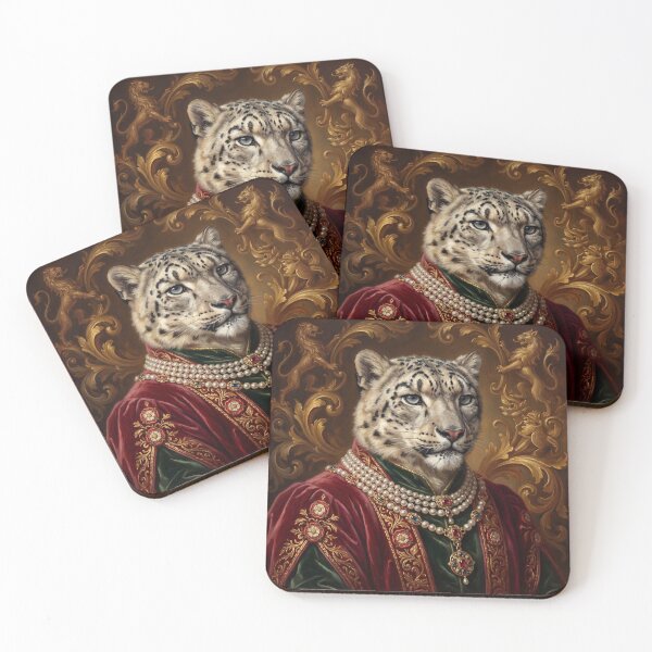 Item preview, Tudor Snow Leopard cool animal Tudor style portrait art designed and sold by Vintage Designs +.