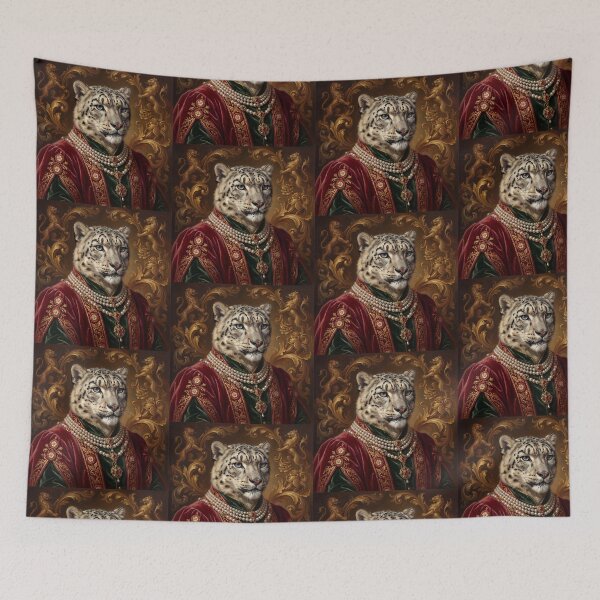 Item preview, Tudor Snow Leopard cool animal Tudor style portrait art designed and sold by Vintage Designs +.
