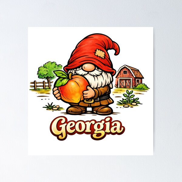 Item preview, Georgia Gnome with Peach – Whimsical Farm Illustration designed and sold by Moriarty's Digital Visions.