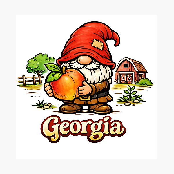 Item preview, Georgia Gnome with Peach – Whimsical Farm Illustration designed and sold by Moriarty's Digital Visions.