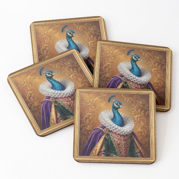 Item preview, Tudor Peacock Noble cool animal Tudor style portrait art designed and sold by Vintage Designs +.