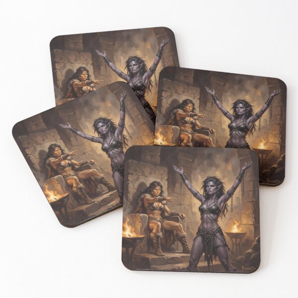 Item preview,  Dark Elf warrior woman captive in Defiance illustration fantasy art style designed and sold by Vintage Designs +.