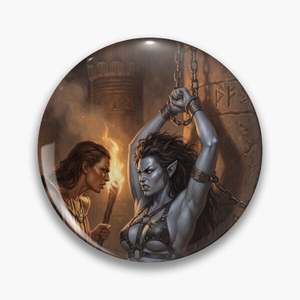 Artikelvorschau, Dunkelelfenkriegerin in Ketten gefangen in einer Fantasy-Illustration im Stil von Defiance entworfen und verkauft von Vintage Designs +.