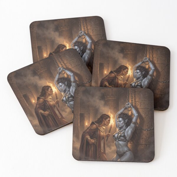 Item preview, Dark Elf warrior woman captive in chains in Defiance illustration fantasy art style designed and sold by Vintage Designs +.