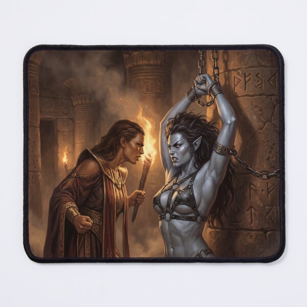 Item preview, Dark Elf warrior woman captive in chains in Defiance illustration fantasy art style designed and sold by Vintage Designs +.
