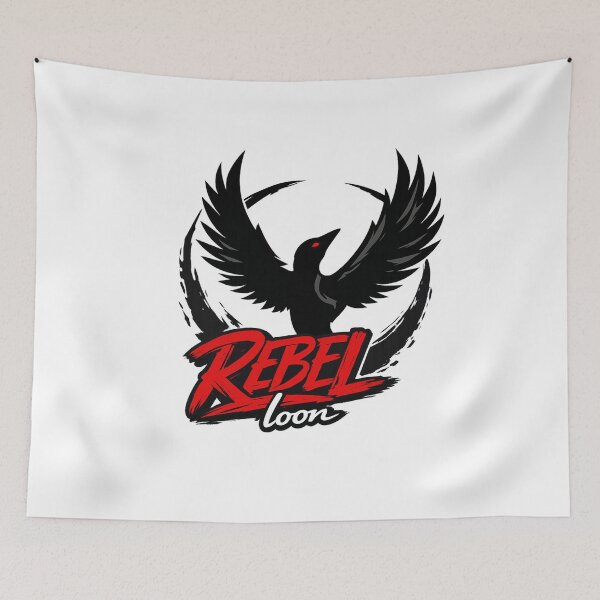 Item preview, Rebel Loon – Dark Bird Emblem with Bold Red Typography designed and sold by JordanInk Studio.