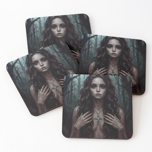 Item preview, Demonic Woman in Moonlit Forest – Gothic Horror Portrait Art designed and sold by ShadeScapeArt.