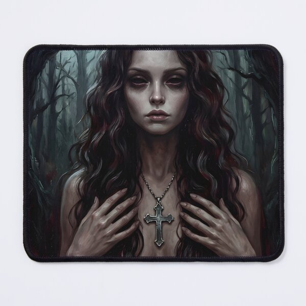 Item preview, Demonic Woman in Moonlit Forest – Gothic Horror Portrait Art designed and sold by ShadeScapeArt.