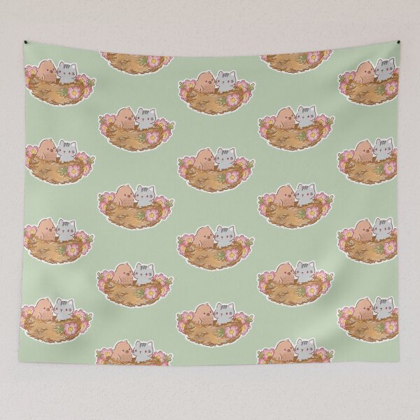 Item preview, Little bird and a gray cat in the beautiful nest. designed and sold by Runrubierun.