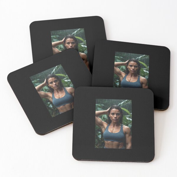 Item preview, Muscled gym woman posing in the rain art photography designed and sold by Vintage Designs +.