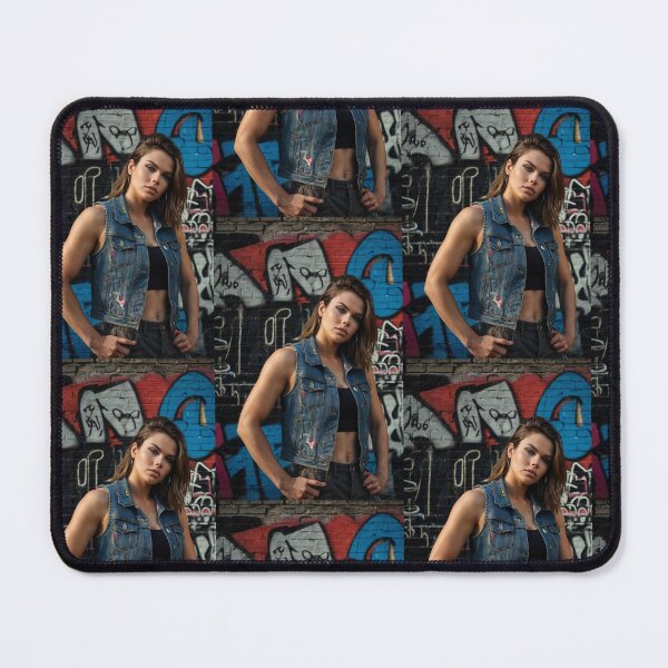 Item preview, Muscled gym woman posing in a graffitied street art photography designed and sold by Vintage Designs +.