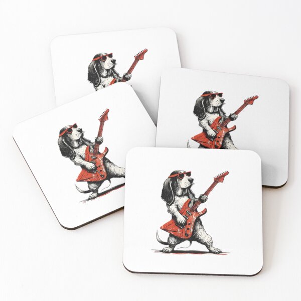 Item preview, Rock n' Roll Basset Hound — Cool Dog with Sunglasses Playing Red Electric Guitar designed and sold by Colorful-Garden.
