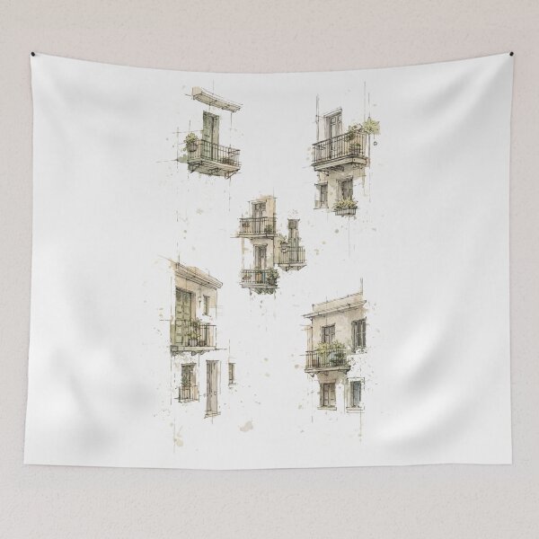Item preview, Vintage Balcony Sketch T-Shirt – Artistic Aesthetic City Art Tee designed and sold by KDesignCrafts.