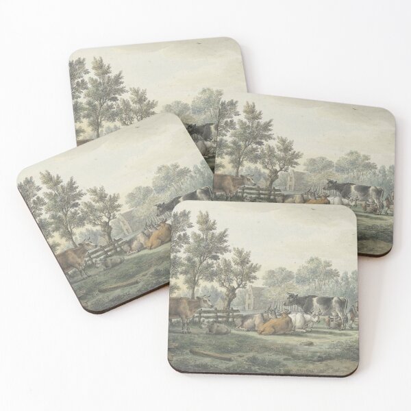 Item preview, Vintage Farm Painting: Antique Cows Milked in Meadow Landscape designed and sold by SavageVision.