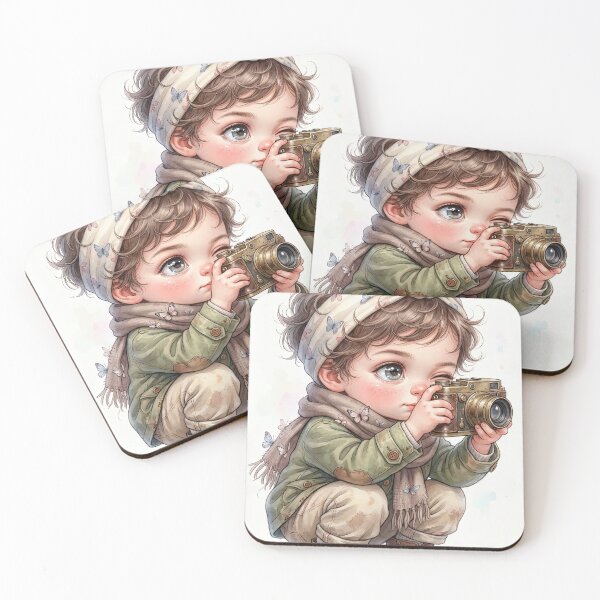 Item preview, Boy with Vintage Camera Sticker - Creative Character Art Print designed and sold by DariuszWilkosz.