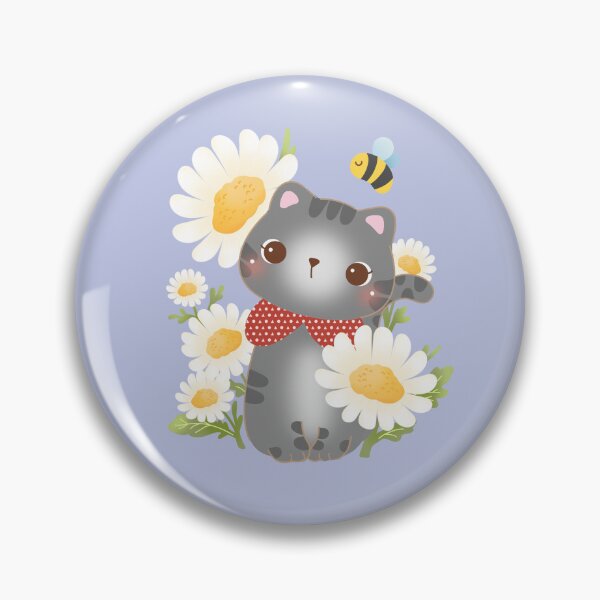 Item preview, Cute Grey Tabby Cat with Daisy Flowers and bee designed and sold by Runrubierun.