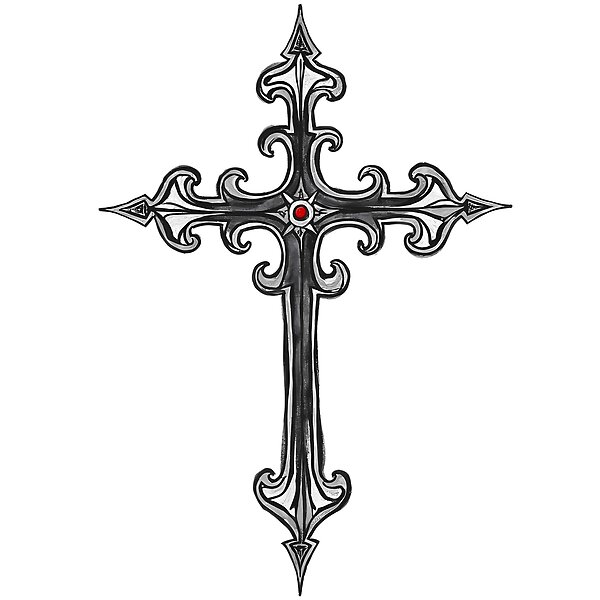Ornate Cross With Red Gem Faith Design