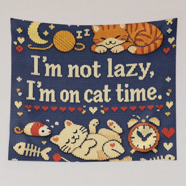 Item preview, Cat Time I'm not lazy Knitting Pattern Design designed and sold by Mauswohn.