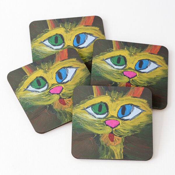 Item preview, Electric Lime Cat with Mismatched Eyes - Original Acrylic Pop Art designed and sold by WimziRides.