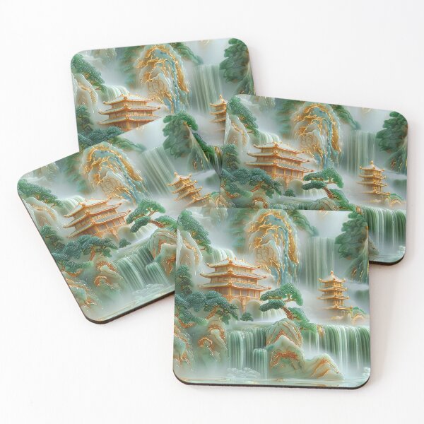 Item preview, Jade Waterfalls and Pagodas Mountain Scenery designed and sold by MargaretWiktor.