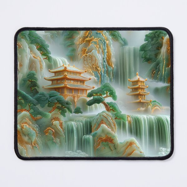 Item preview, Jade Waterfalls and Pagodas Mountain Scenery designed and sold by MargaretWiktor.