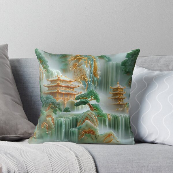 Item preview, Jade Waterfalls and Pagodas Mountain Scenery designed and sold by MargaretWiktor.