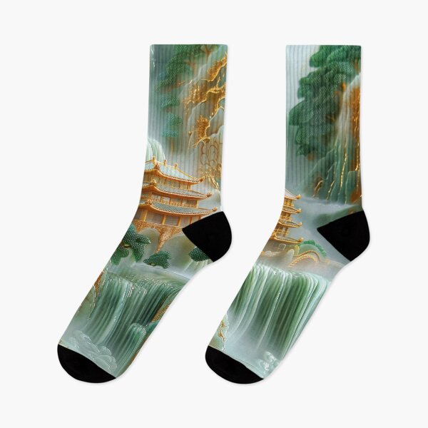 Item preview, Jade Waterfalls and Pagodas Mountain Scenery designed and sold by MargaretWiktor.
