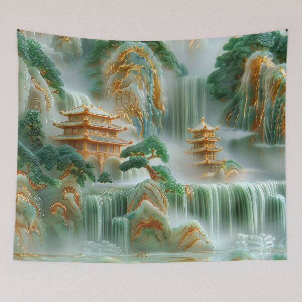 Item preview, Jade Waterfalls and Pagodas Mountain Scenery designed and sold by MargaretWiktor.