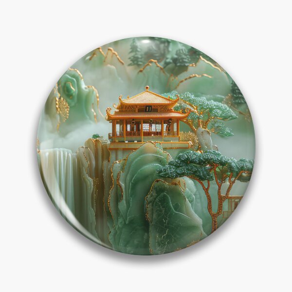 Item preview, Jade Waterfalls and Pagodas Mountain Scenery designed and sold by MargaretWiktor.