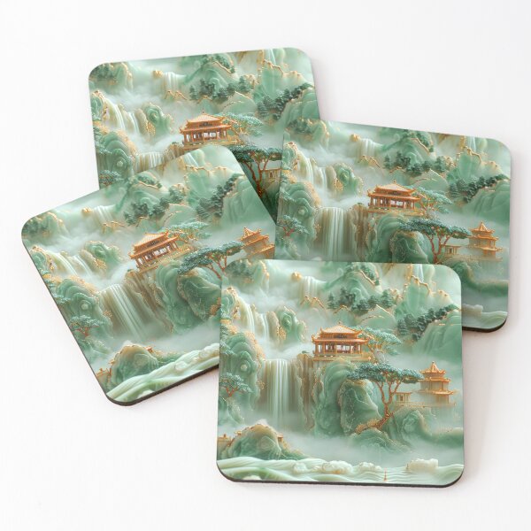 Item preview, Jade Waterfalls and Pagodas Mountain Scenery designed and sold by MargaretWiktor.