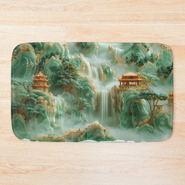 Item preview, Jade Waterfalls and Pagodas Mountain Scenery designed and sold by MargaretWiktor.