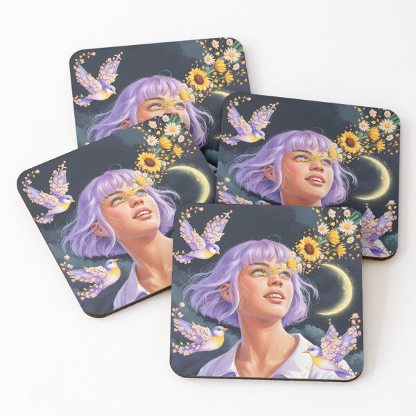 Item preview, Surreal Purple Hair Portrait Floral Art designed and sold by SplashTastic.