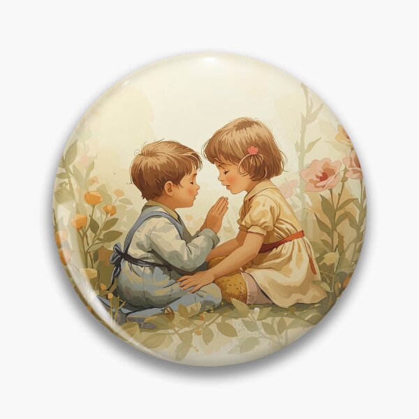 Item preview, Two Children Playing in Wildflowers - Vintage Storybook Illustration designed and sold by DariuszWilkosz.