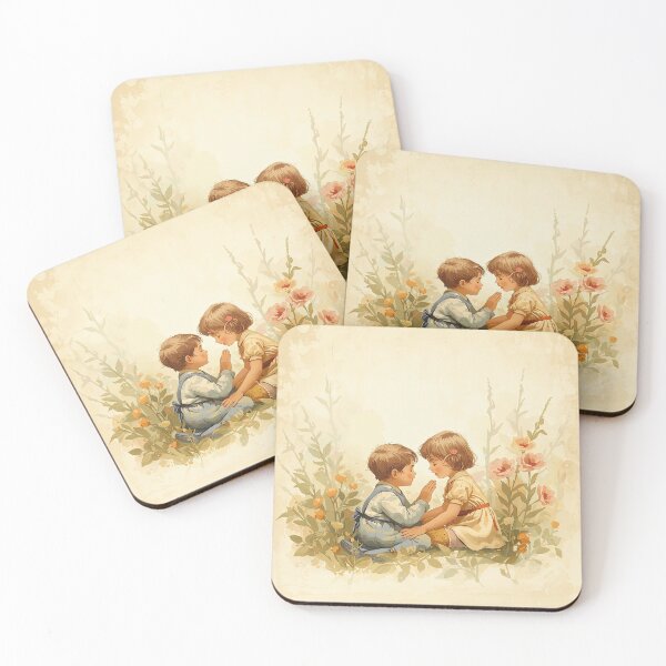 Item preview, Two Children Playing in Wildflowers - Vintage Storybook Illustration designed and sold by DariuszWilkosz.