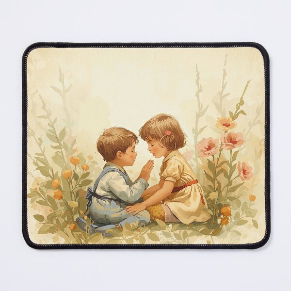 Item preview, Two Children Playing in Wildflowers - Vintage Storybook Illustration designed and sold by DariuszWilkosz.